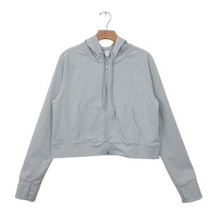 Yogalicious Full Zip Hoodie Womens Large Light Gray Crop Soft Fabric Athletic